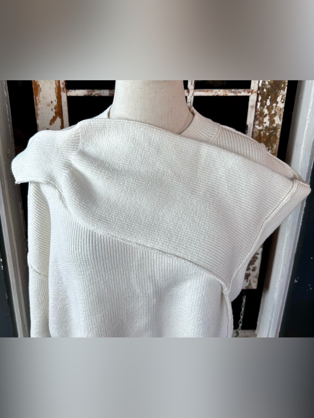 Free People Easy Street Crop Sweater Cream Oversized Ribbed Knit M - Picture 6 of 9